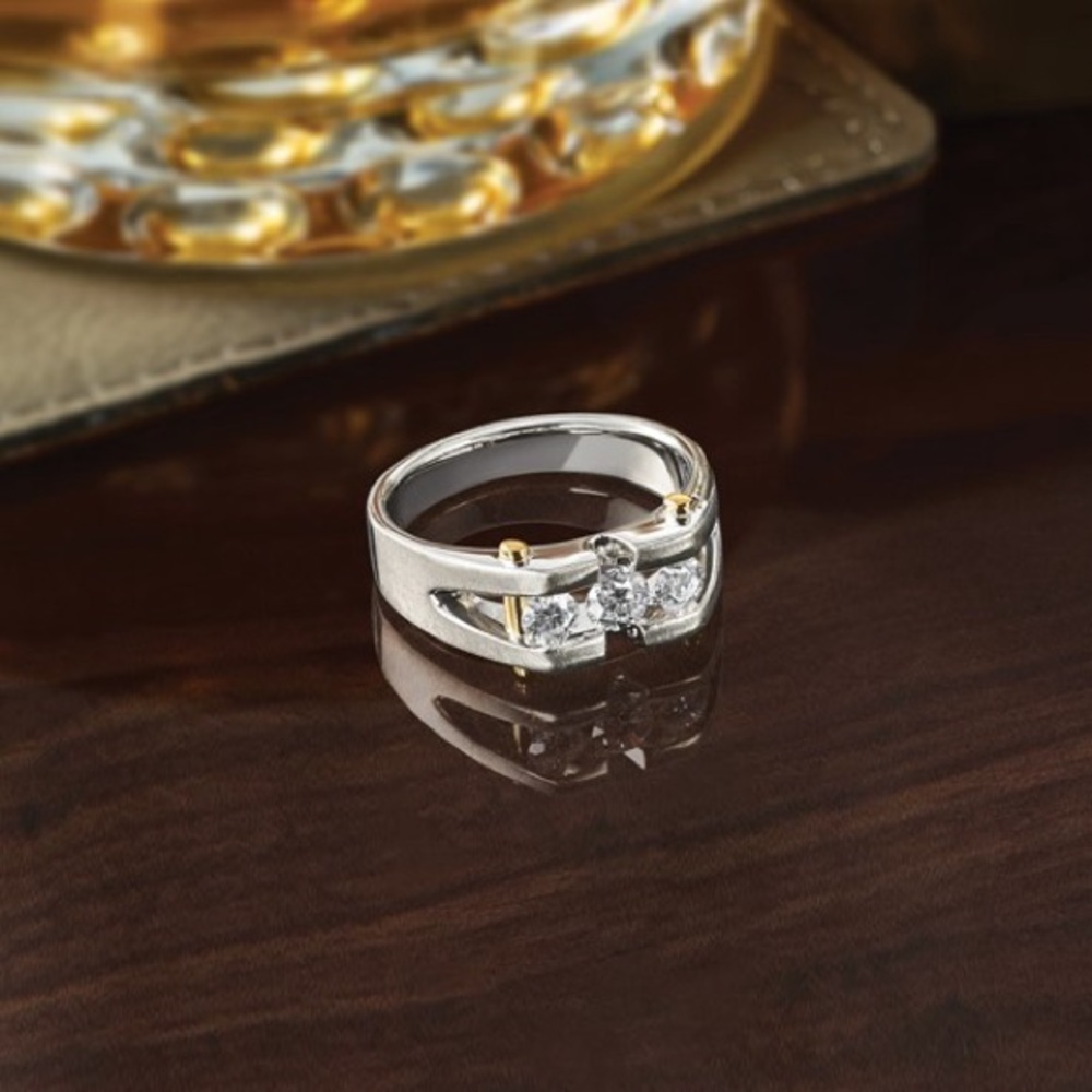IBGoodman 14K Two-Tone Men’s 3-Stone Diamond Ring (0.776 CTW, Lab Grown)